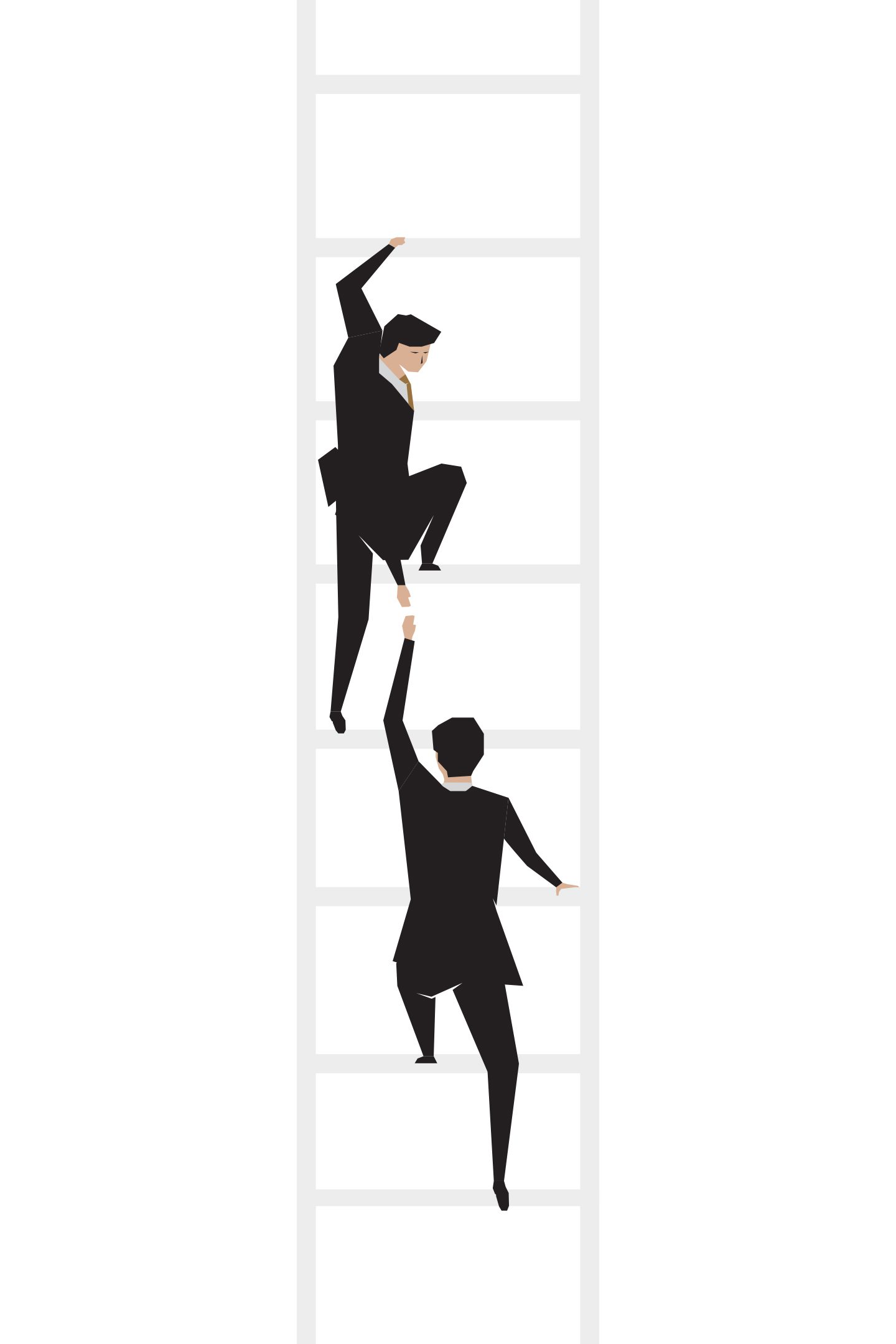 illustration of a man in a suit helping his employee climb a ladder